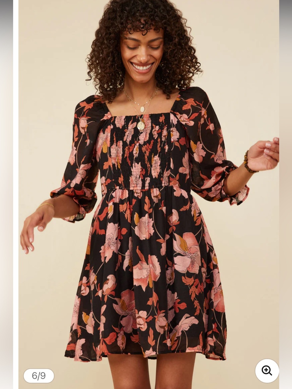 Hayden Los Angeles floral print smocked square neck dress